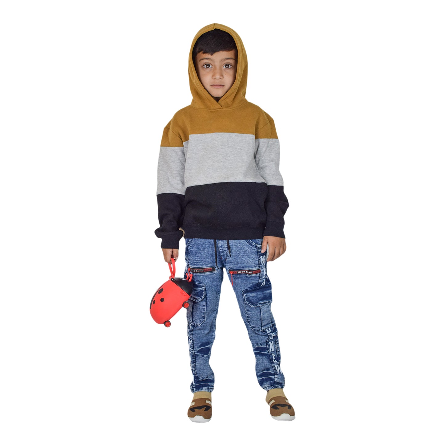 Boys Mustard, White & Black Hoodie Stylish Fleece  Sweatshirt