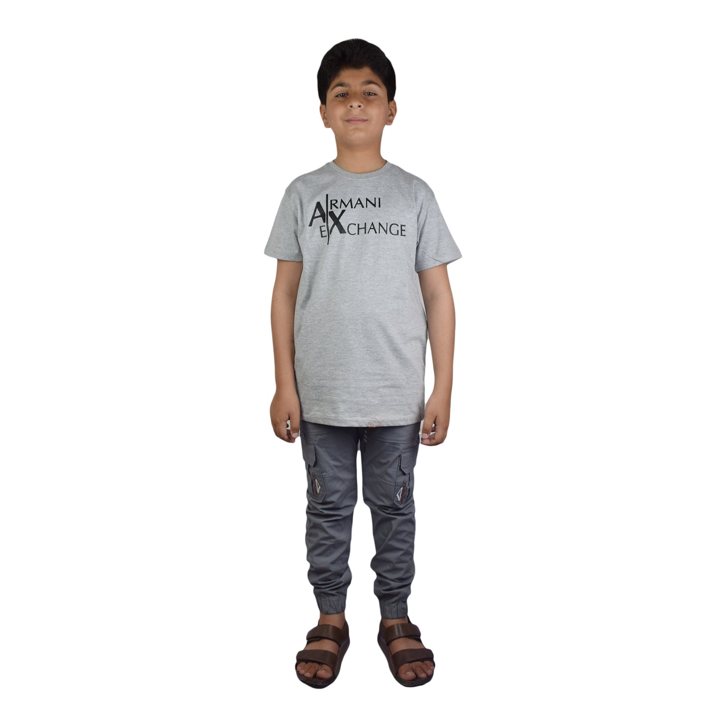 Boys Round Neck T-Shirt  in Gray & Blue
