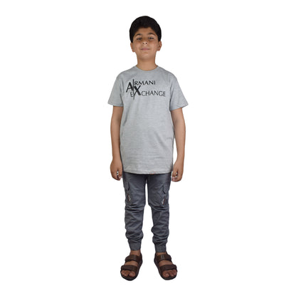 Boys Round Neck T-Shirt  in Gray & Blue