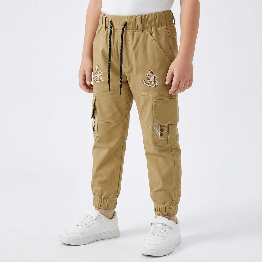 Boys Warm Beige (Khaki) Brown Cargo Jogger Pants: Stylish Cotton Trousers