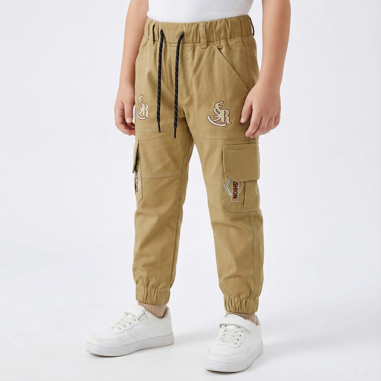 Boys Warm Beige (Khaki) Brown Cargo Jogger Pants: Stylish Cotton Trousers