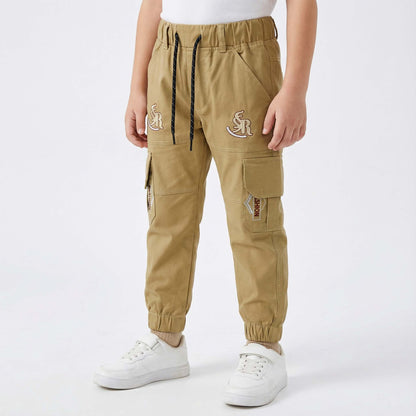 Boys Warm Beige (Khaki) Brown Cargo Jogger Pants: Stylish Cotton Trousers