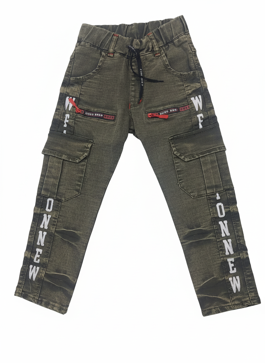 Boys Dark Green Denim-Style Trouser