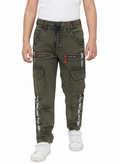 Boys Dark Green Denim-Style Trouser