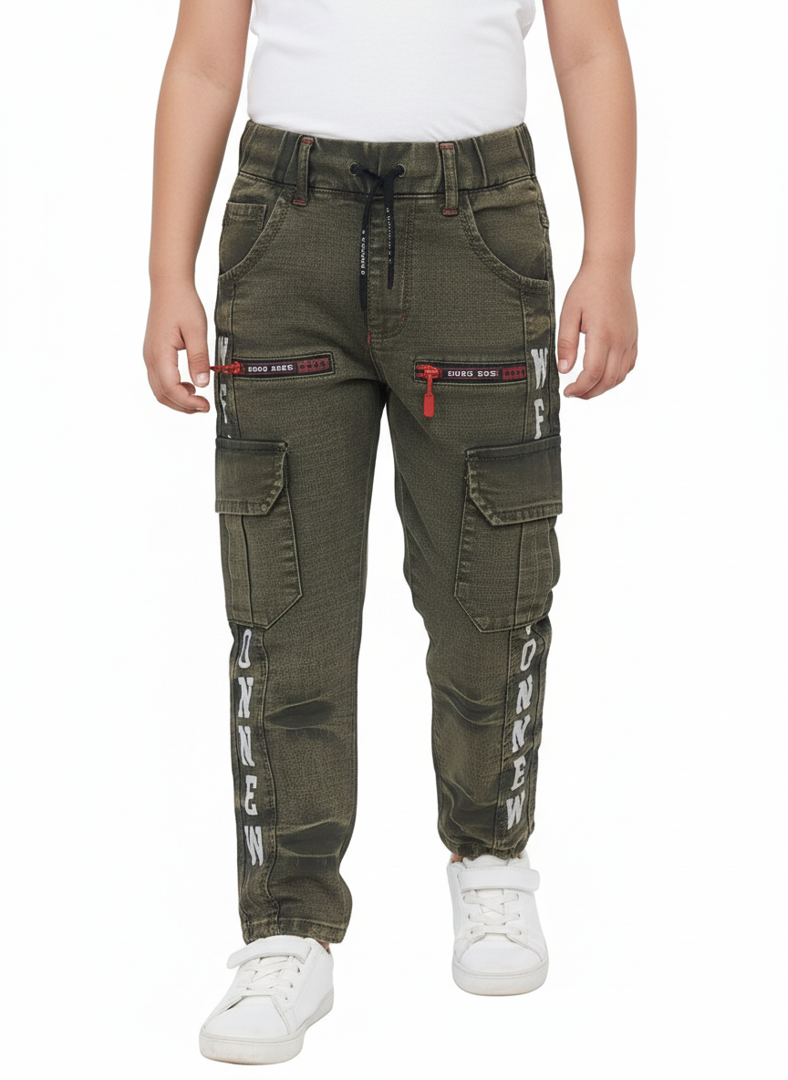 Boys Dark Green Denim-Style Trouser