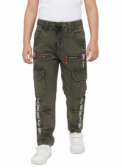 Boys Dark Green Denim-Style Trouser
