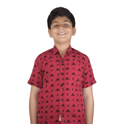Boys Printed Casual Shirt | Brown, Red & Black Variants by Kidzaar