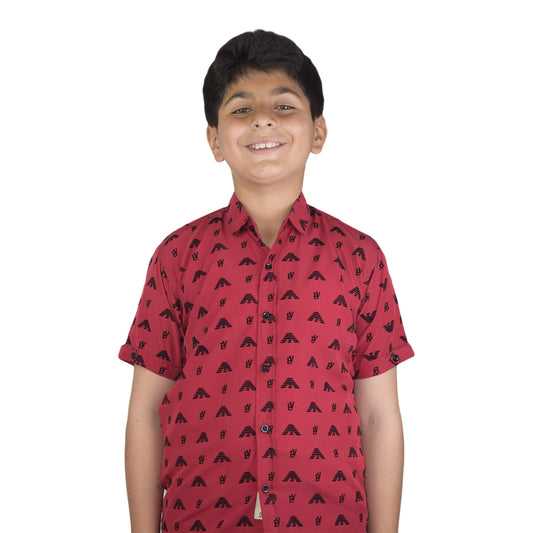 Boys Printed Casual Shirt | Brown, Red & Black Variants by Kidzaar