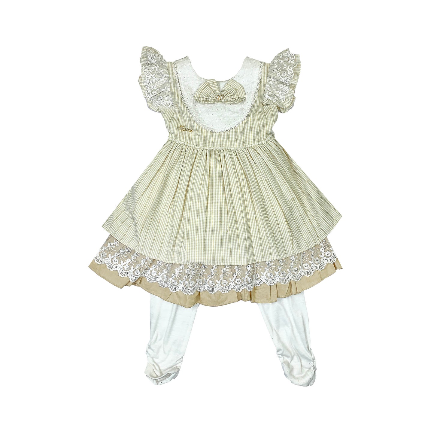 Cotton Frock for Girls with White Pajama & Bow Neck