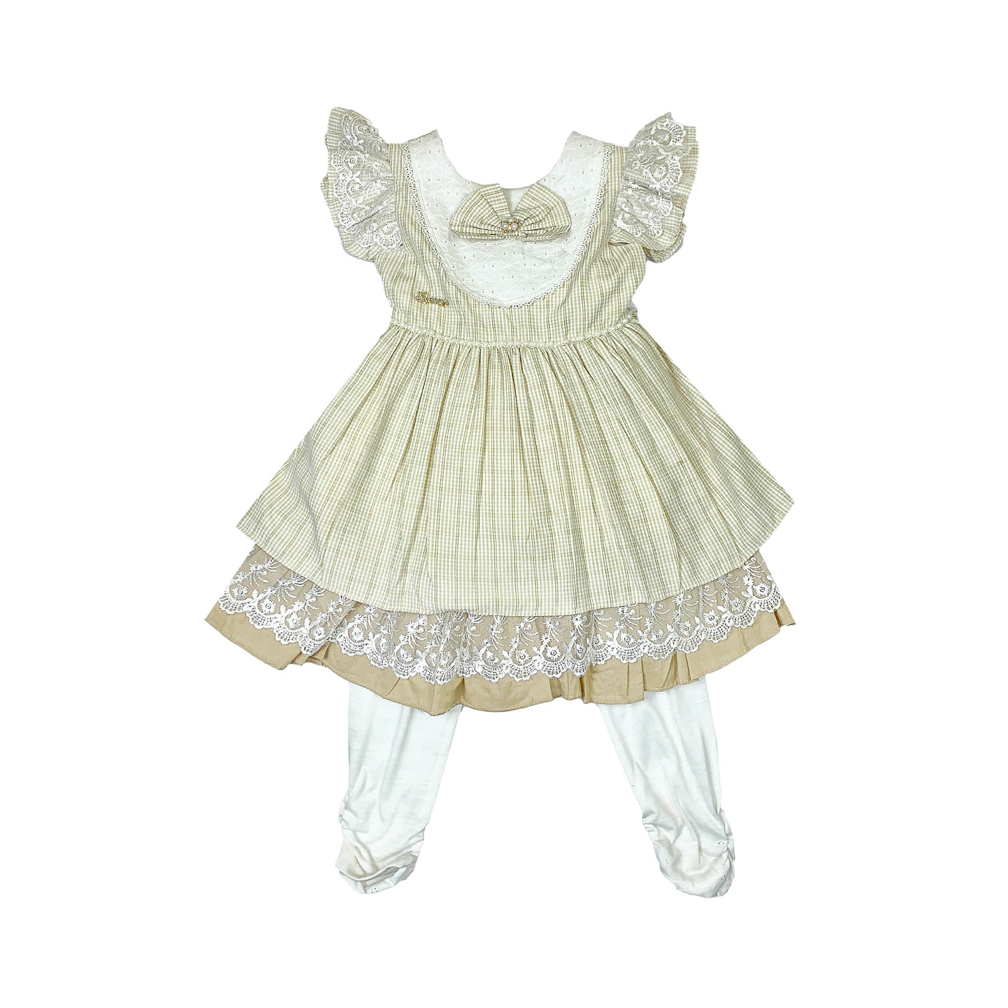 Cotton Frock for Girls with White Pajama & Bow Neck