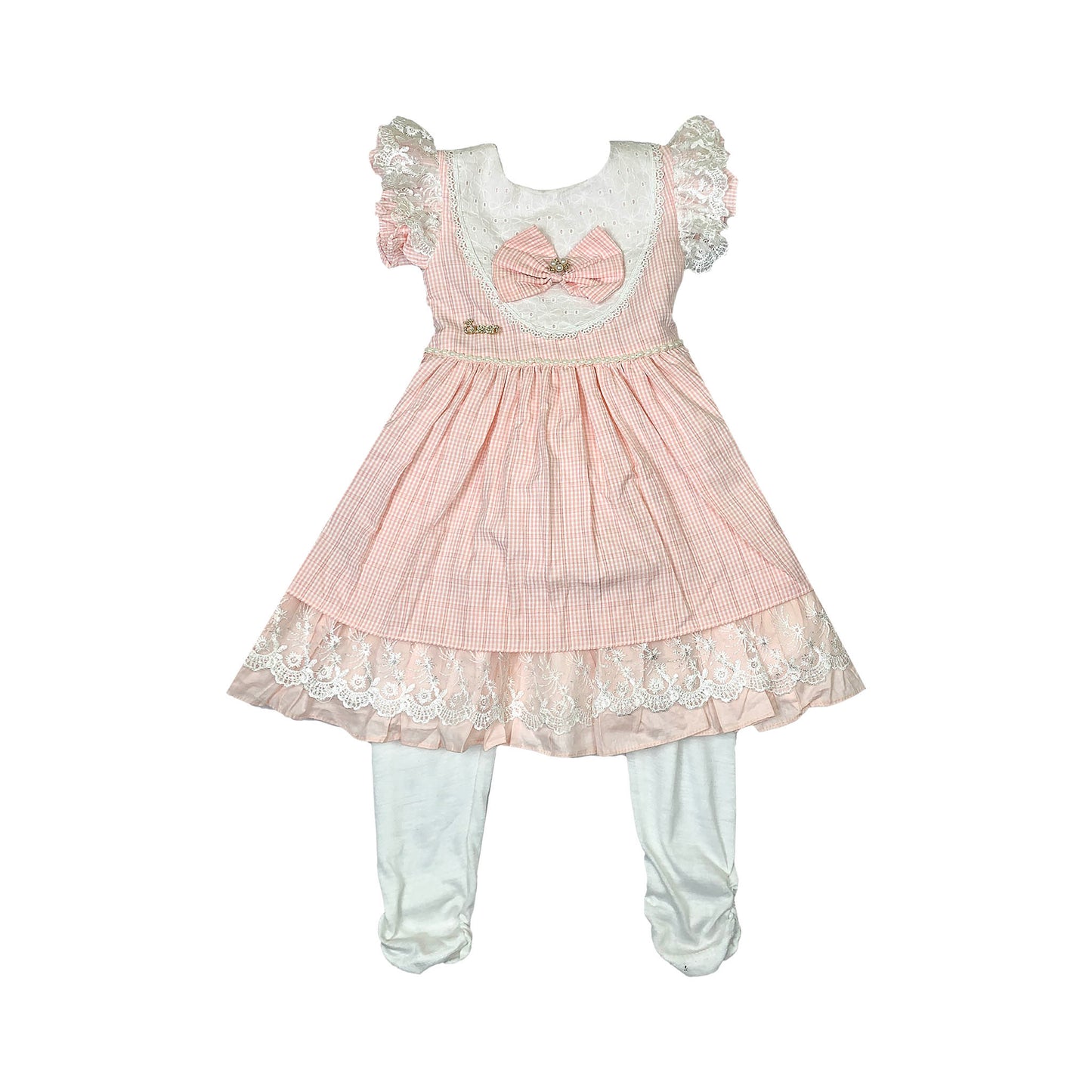 Cotton Frock for Girls with White Pajama & Bow Neck