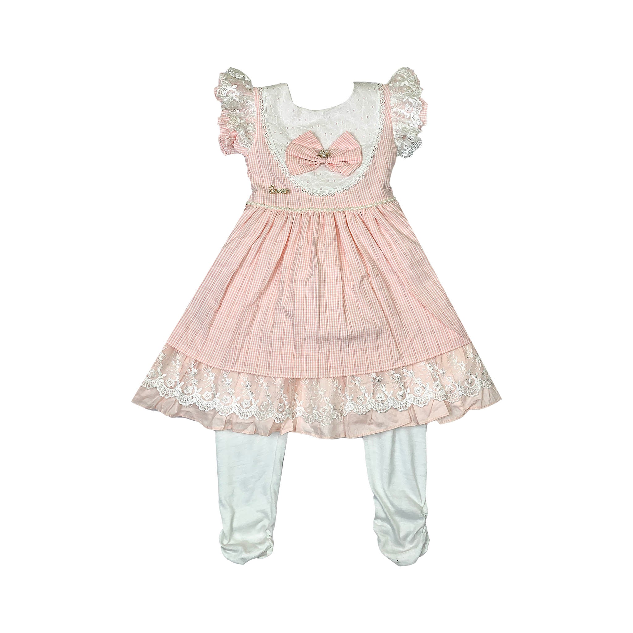 Cotton Frock for Girls with White Pajama & Bow Neck
