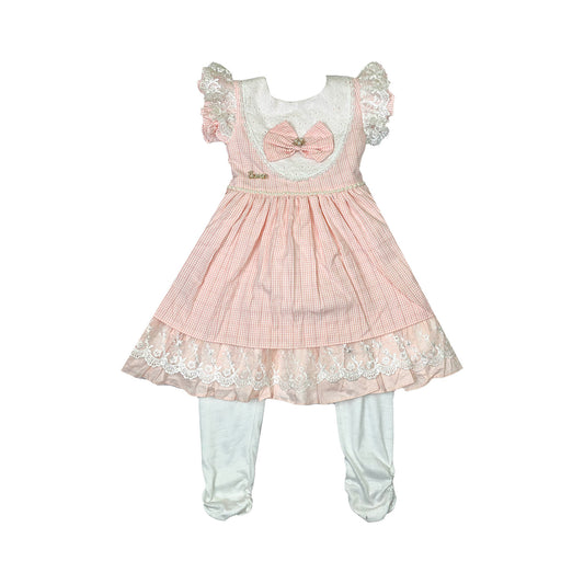 Cotton Frock for Girls with White Pajama & Bow Neck