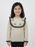 Cream Knit Sweater for Girls | Floral Detail Winter Top