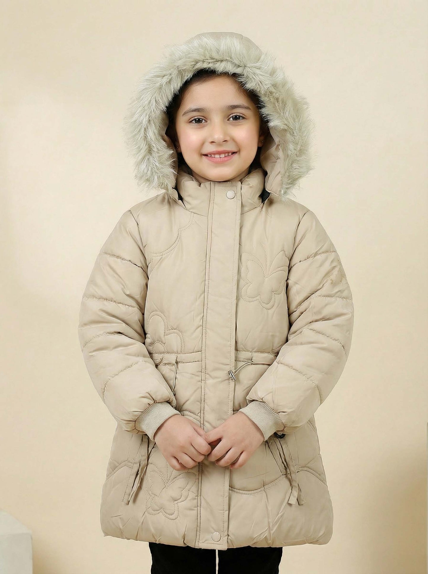 Cream Puffer Winter Coat for Girls | Warm & Stylish