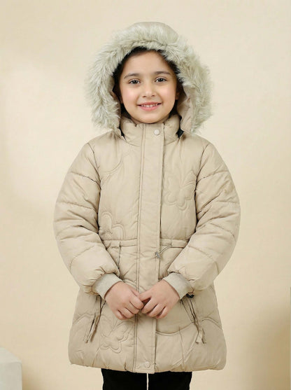 Cream Puffer Winter Coat for Girls | Warm & Stylish