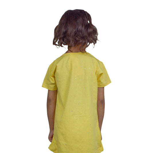 Cute Yellow Teddy Bear Girls T-Shirt with Chain – Summer Fashion Tee