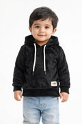 Boys Velvet Hoodie – Brown & Black Winter Comfort
