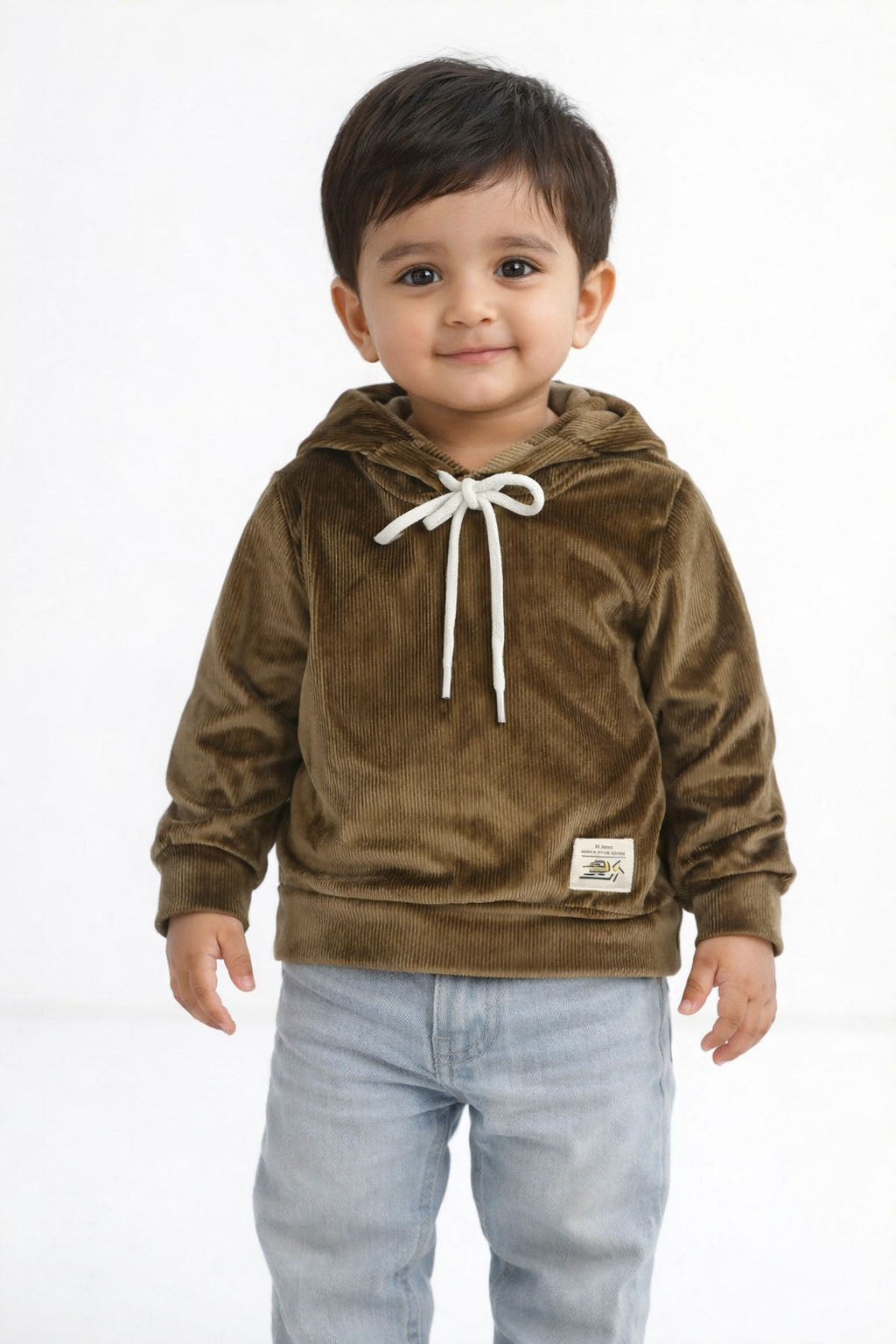 Boys Velvet Hoodie – Brown & Black Winter Comfort