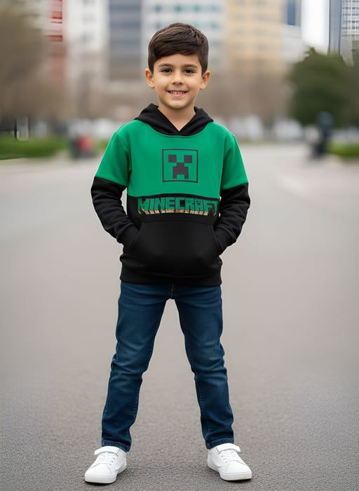 Boys Minecraft Hoodie – Green & Black Cotton Sweatshirt