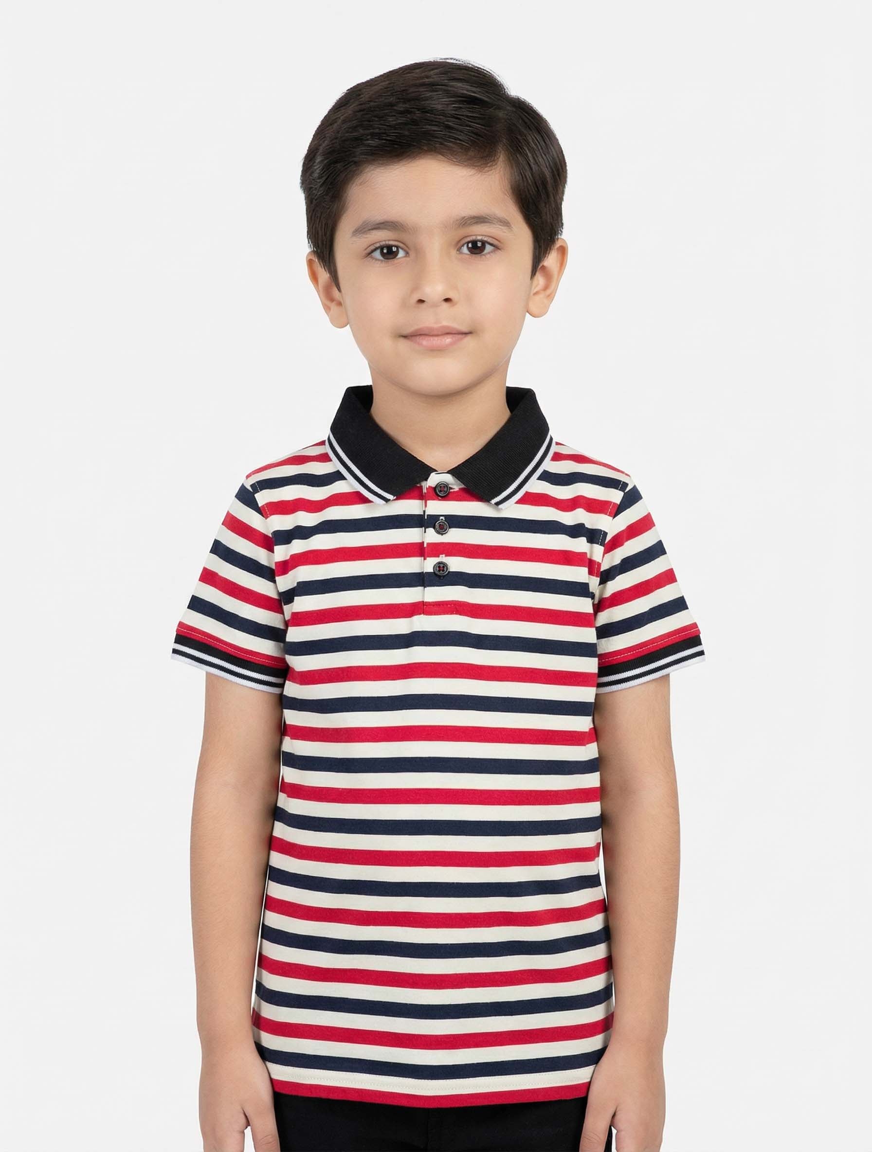 Boys Striped Polo Shirt | Classic Cotton Half-Sleeve T-Shirt for Kids