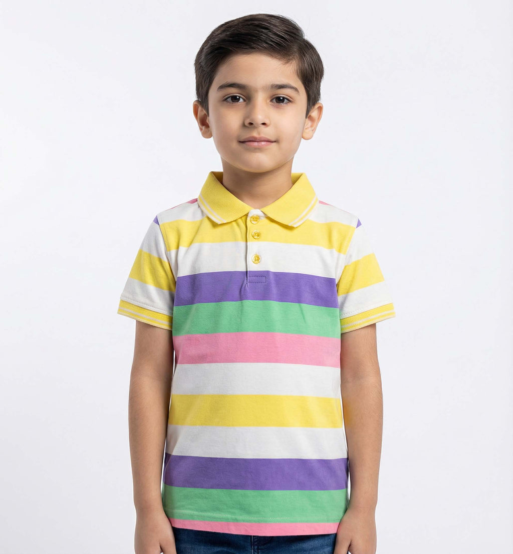 Boys Striped Polo Shirt | Classic Cotton Half Sleeve Polo for Kids