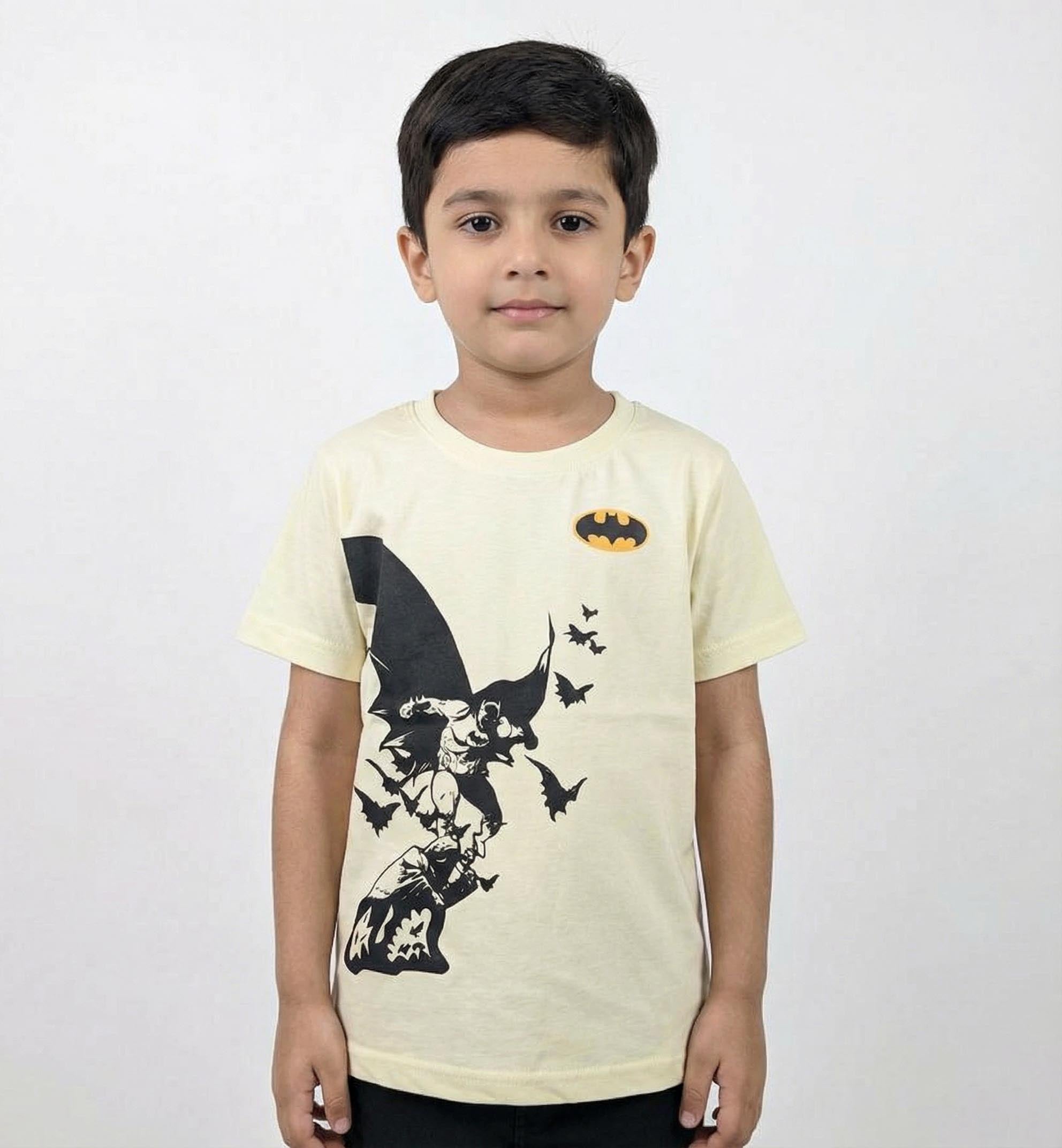 Kids Superhero Bat Graphic T‑Shirt | Short Sleeve Crew Neck Cartoon Tee