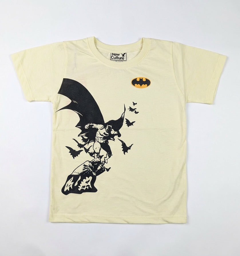 Kids Superhero Bat Graphic T‑Shirt | Short Sleeve Crew Neck Cartoon Tee