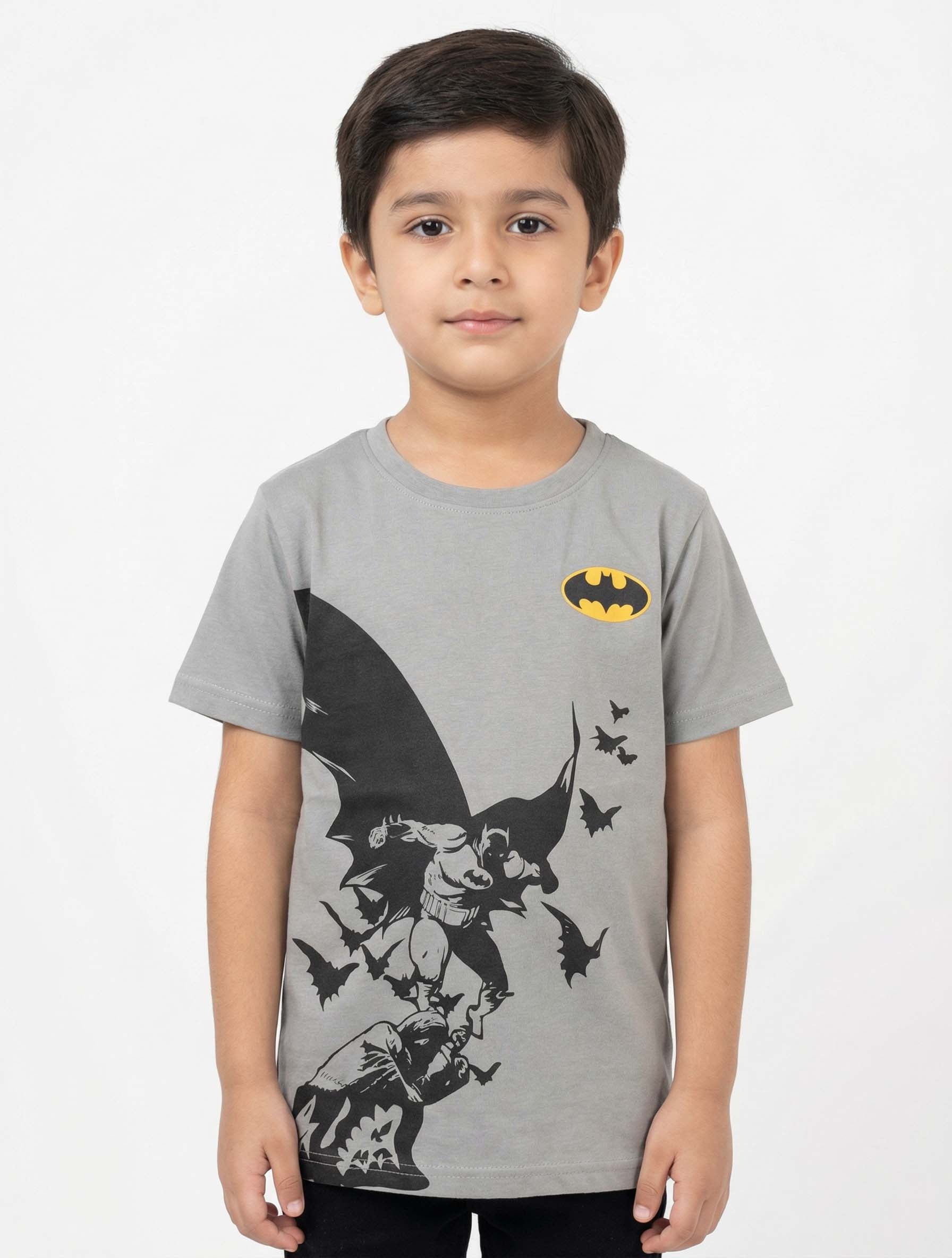Kids Superhero Bat Graphic T‑Shirt | Short Sleeve Crew Neck Cartoon Tee