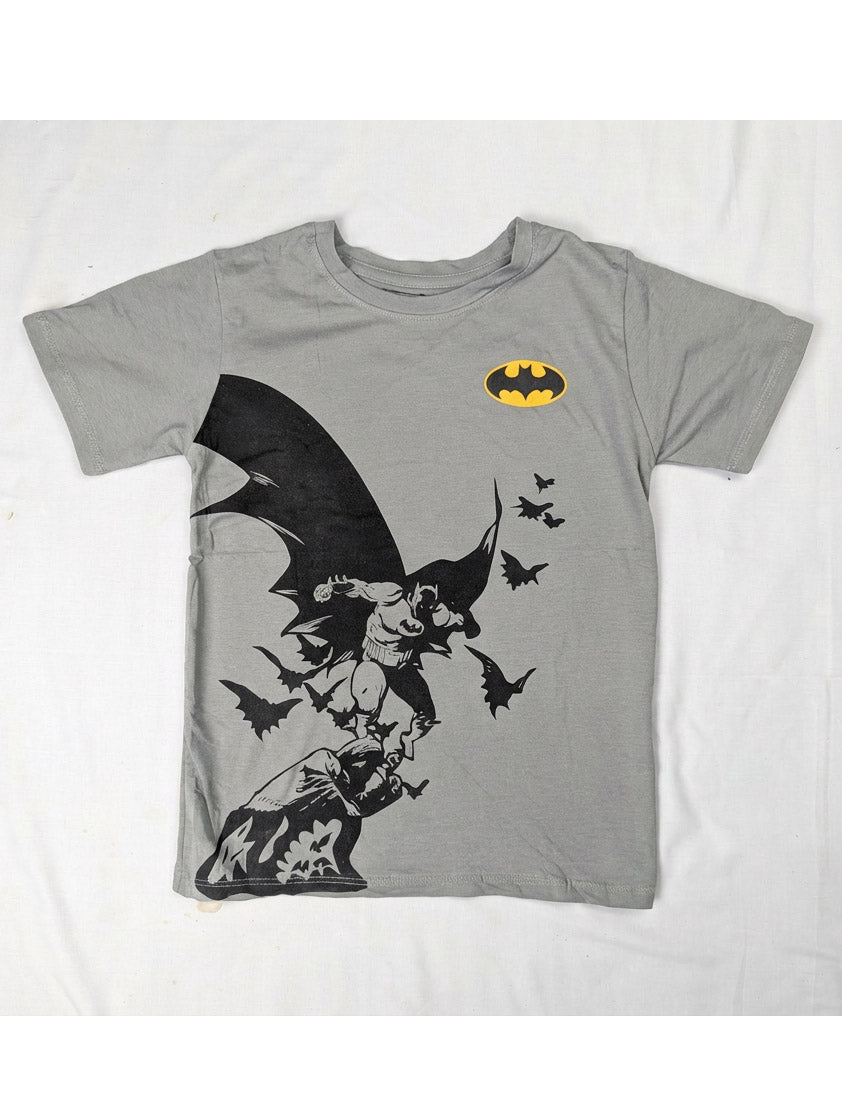 Kids Superhero Bat Graphic T‑Shirt | Short Sleeve Crew Neck Cartoon Tee