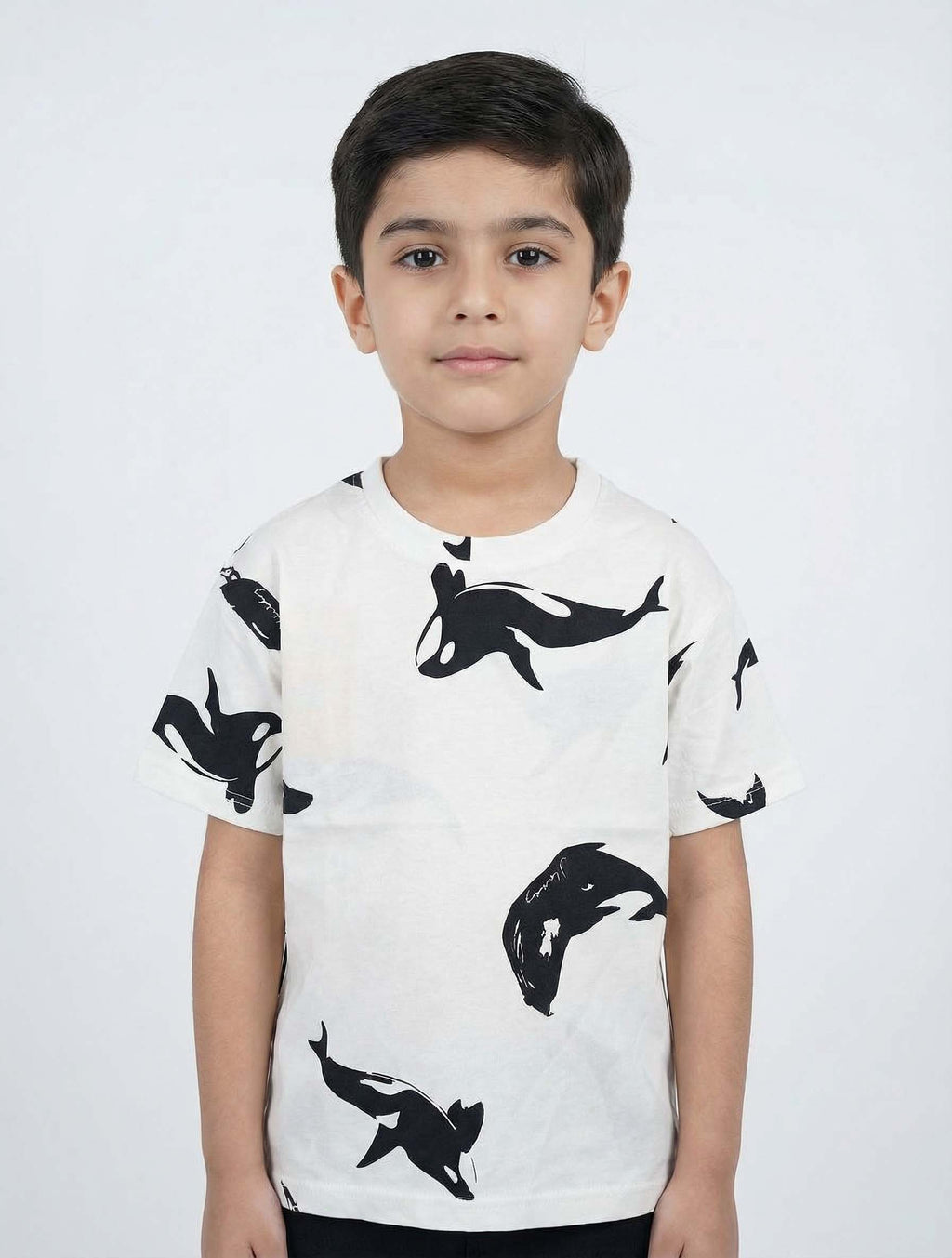 Kids Graphic T‑Shirt | Musician Logo & Orca Pattern | Soft Everyday Tee