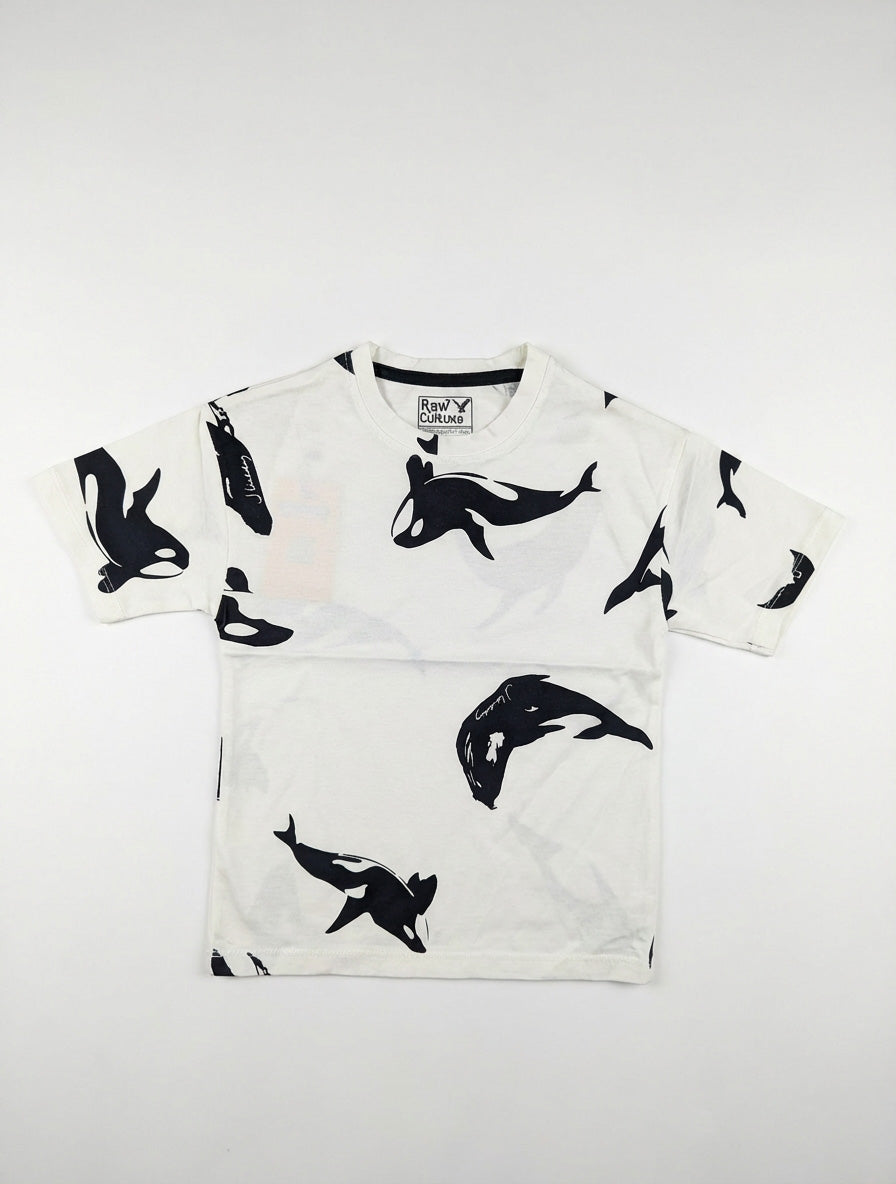 Kids Graphic T‑Shirt | Musician Logo & Orca Pattern | Soft Everyday Tee