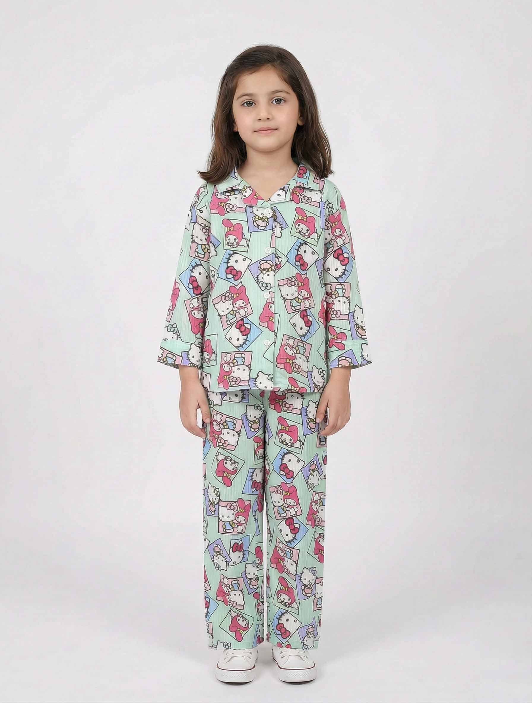 Kids Cartoon Character Pajama Set | 2‑Piece Button‑Up Long Sleeve Top & Pants