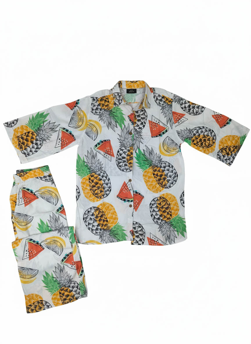 Kids 2‑Piece Printed Pajama Set | Button‑Up Long Sleeve Shirt & Elastic Waist Pants