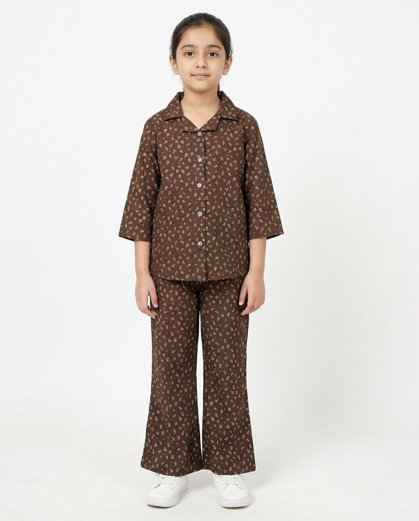 Kids Printed Button | Down Pajama Set (2-Piece Shirt & Pants)