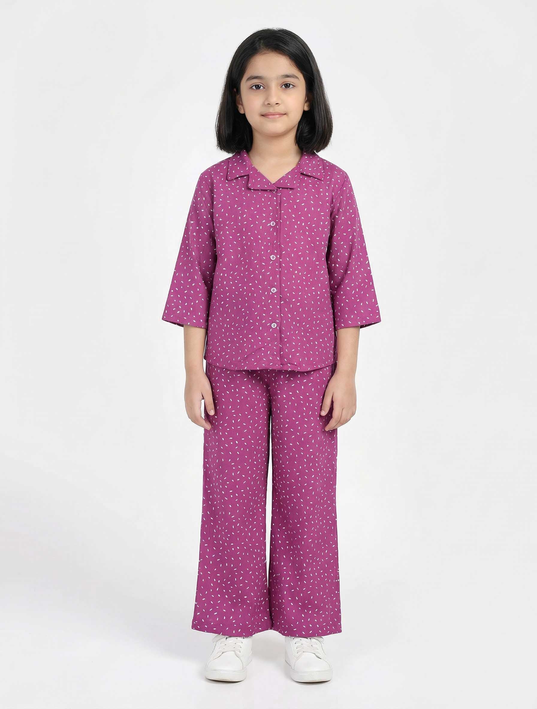 Kids Printed Button | Down Pajama Set (2-Piece Shirt & Pants)