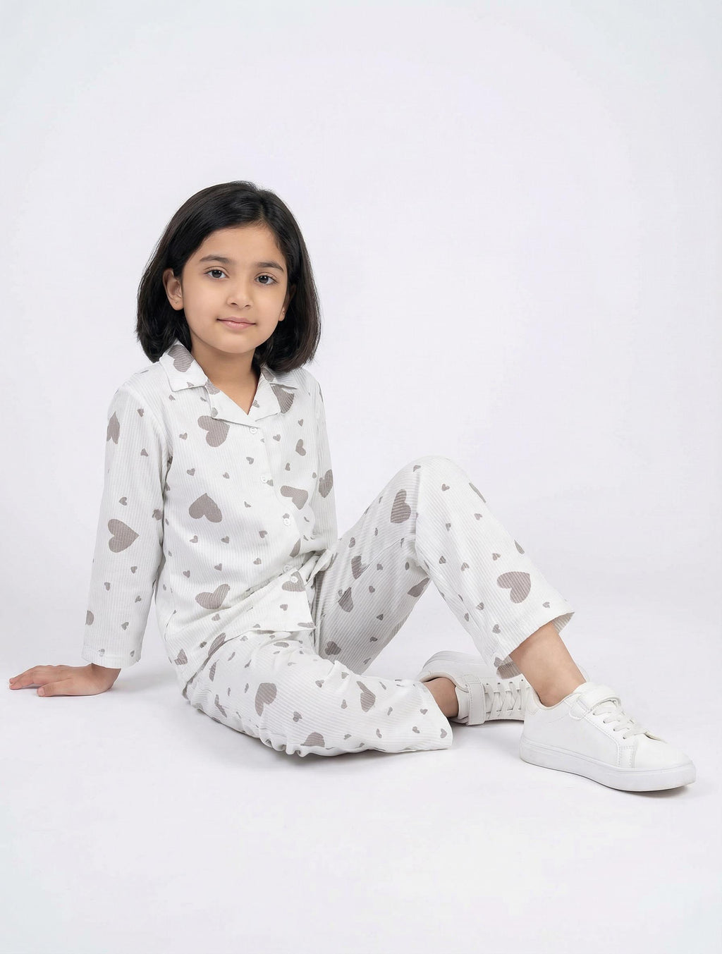 Kids Heart Print Button-Down Pajama Set (2-Piece Shirt & Pants)