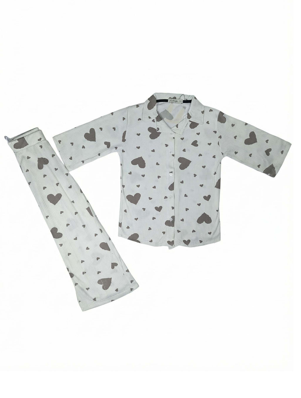 Kids Heart Print Button-Down Pajama Set (2-Piece Shirt & Pants)
