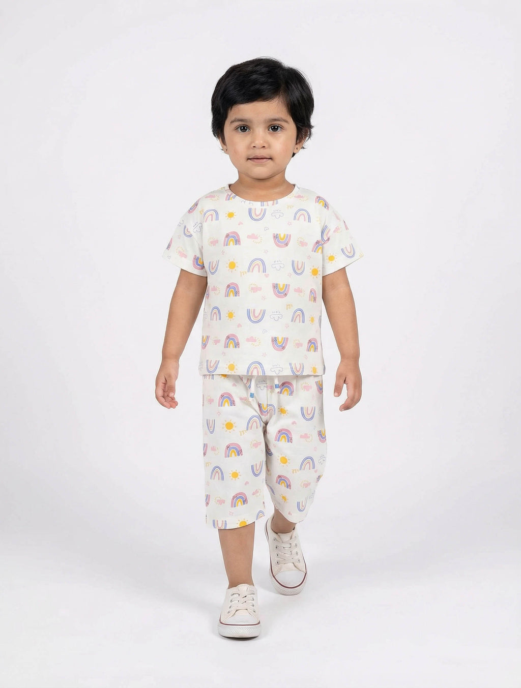 Kids Printed Pajama Set | Short Sleeve T-Shirt & Capri Pants
