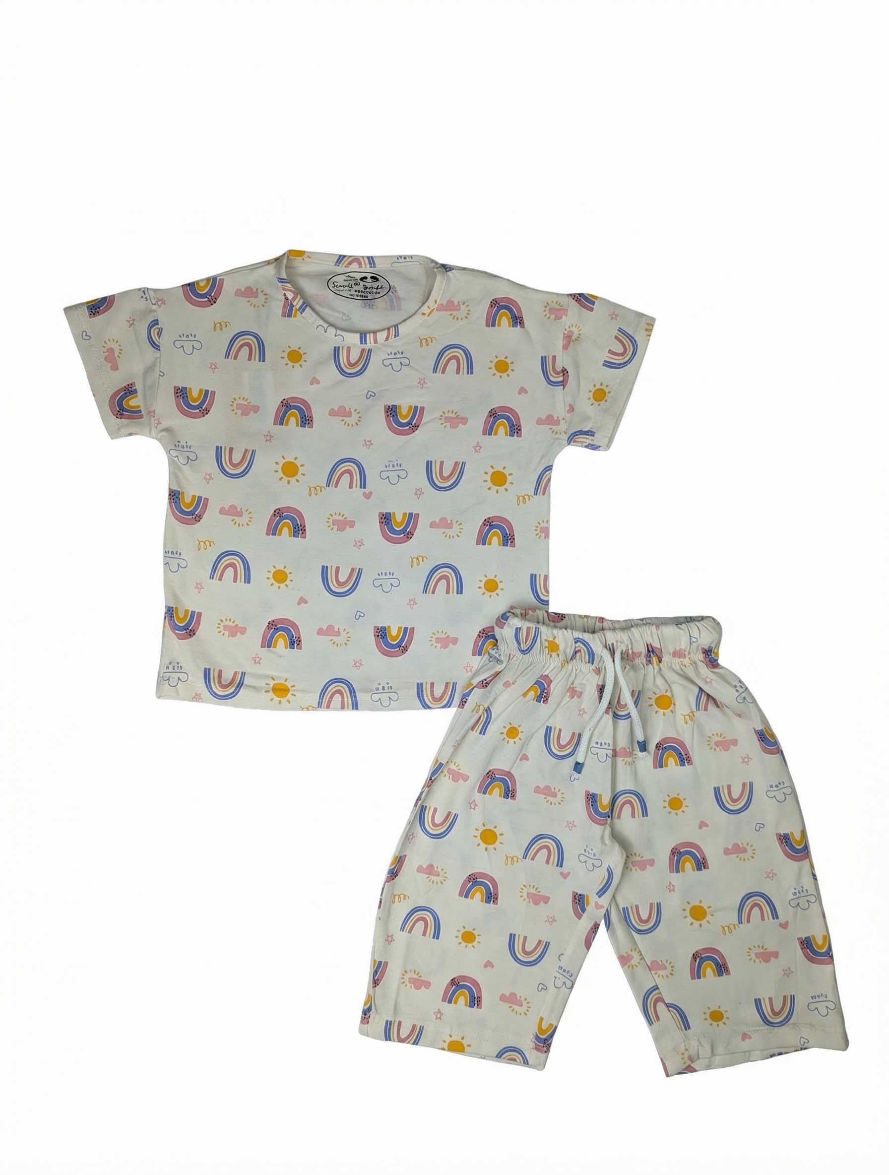 Kids Printed Pajama Set | Short Sleeve T-Shirt & Capri Pants