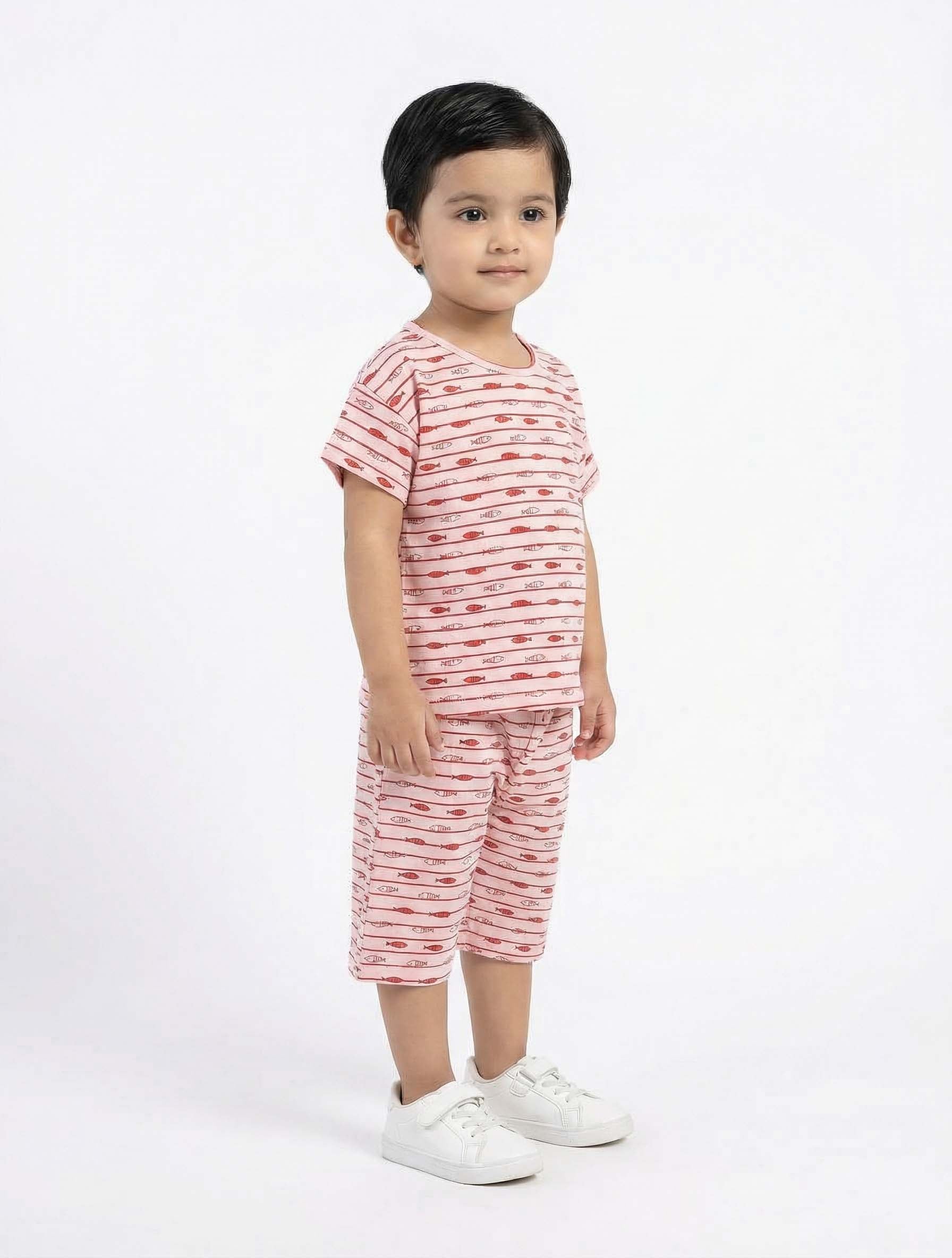 Kids Printed Pajama Set | Short Sleeve T-Shirt & Capri Pants