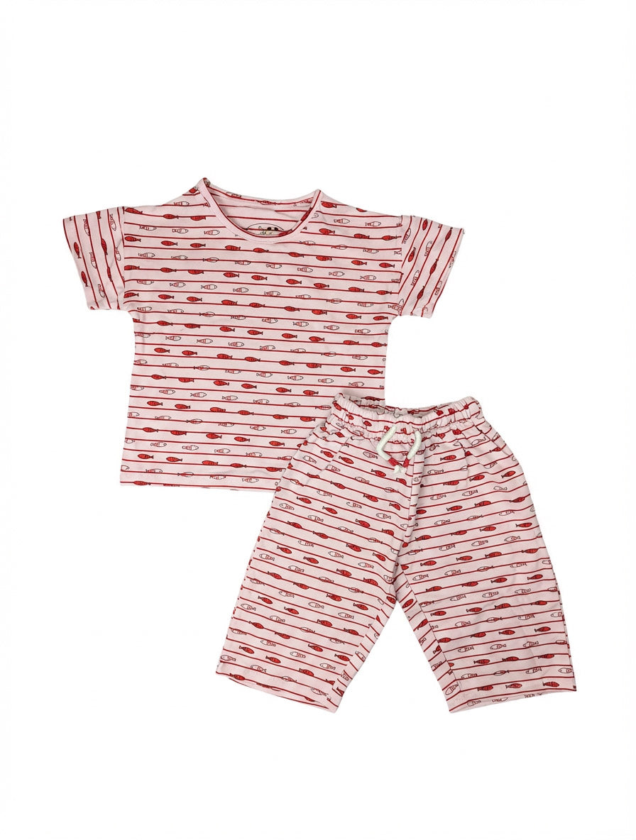 Kids Printed Pajama Set | Short Sleeve T-Shirt & Capri Pants
