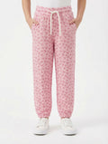 Kids Printed Ribbed Jogger Pants | Elastic Waist Drawstring Trousers