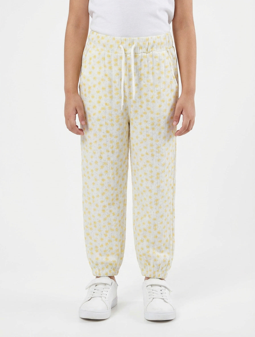 Kids Printed Ribbed Jogger Pants | Elastic Waist Drawstring Trousers