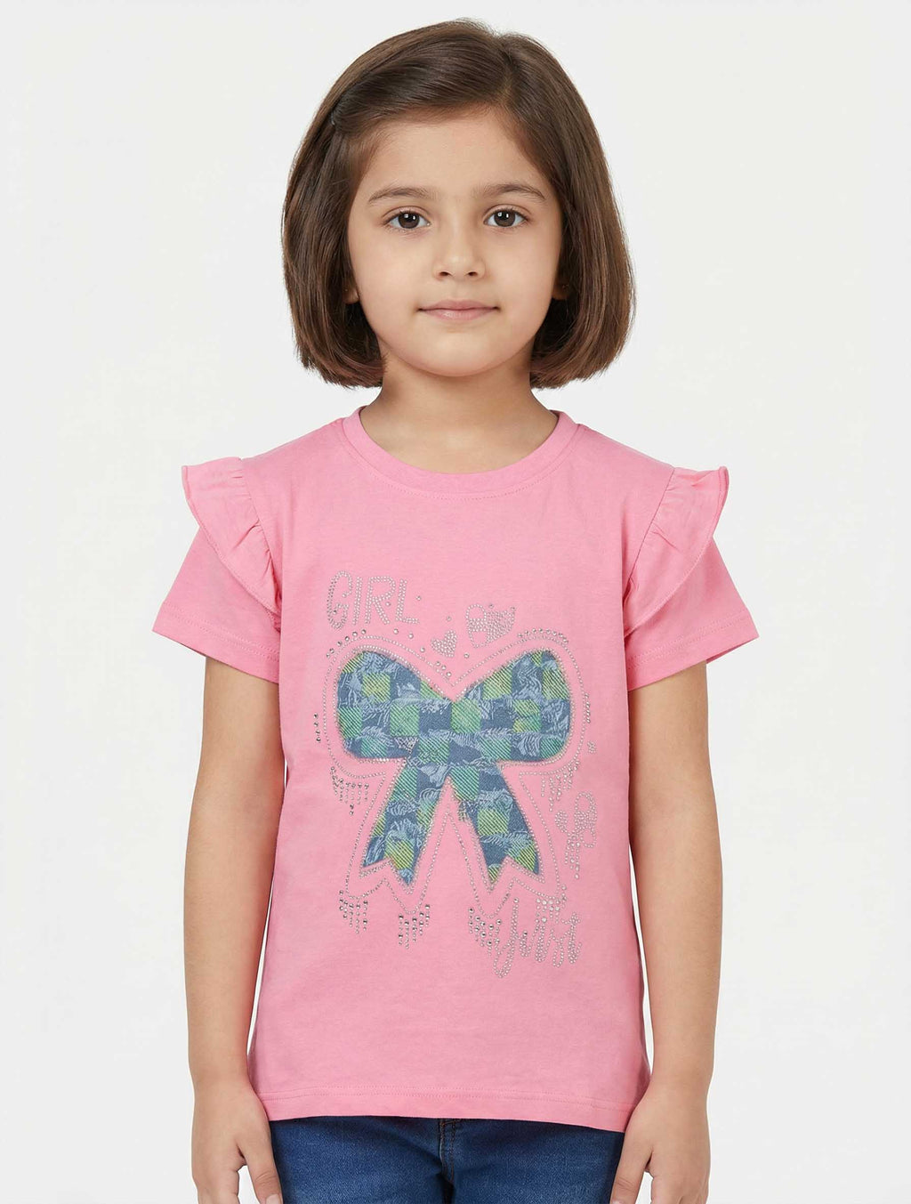 Girls Ruffle Sleeve Graphic T-Shirt | Casual Top