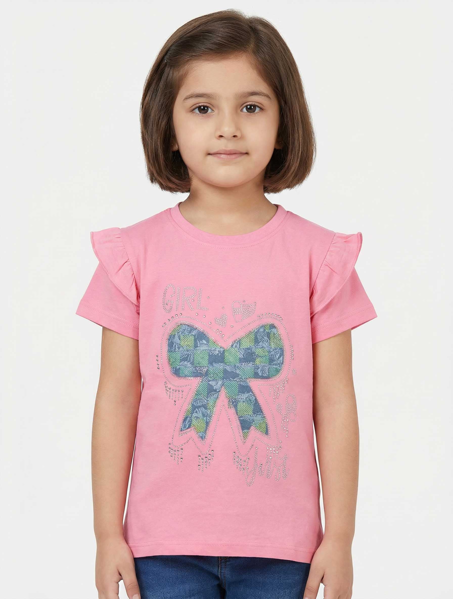 Girls Ruffle Sleeve Graphic T-Shirt | Casual Top