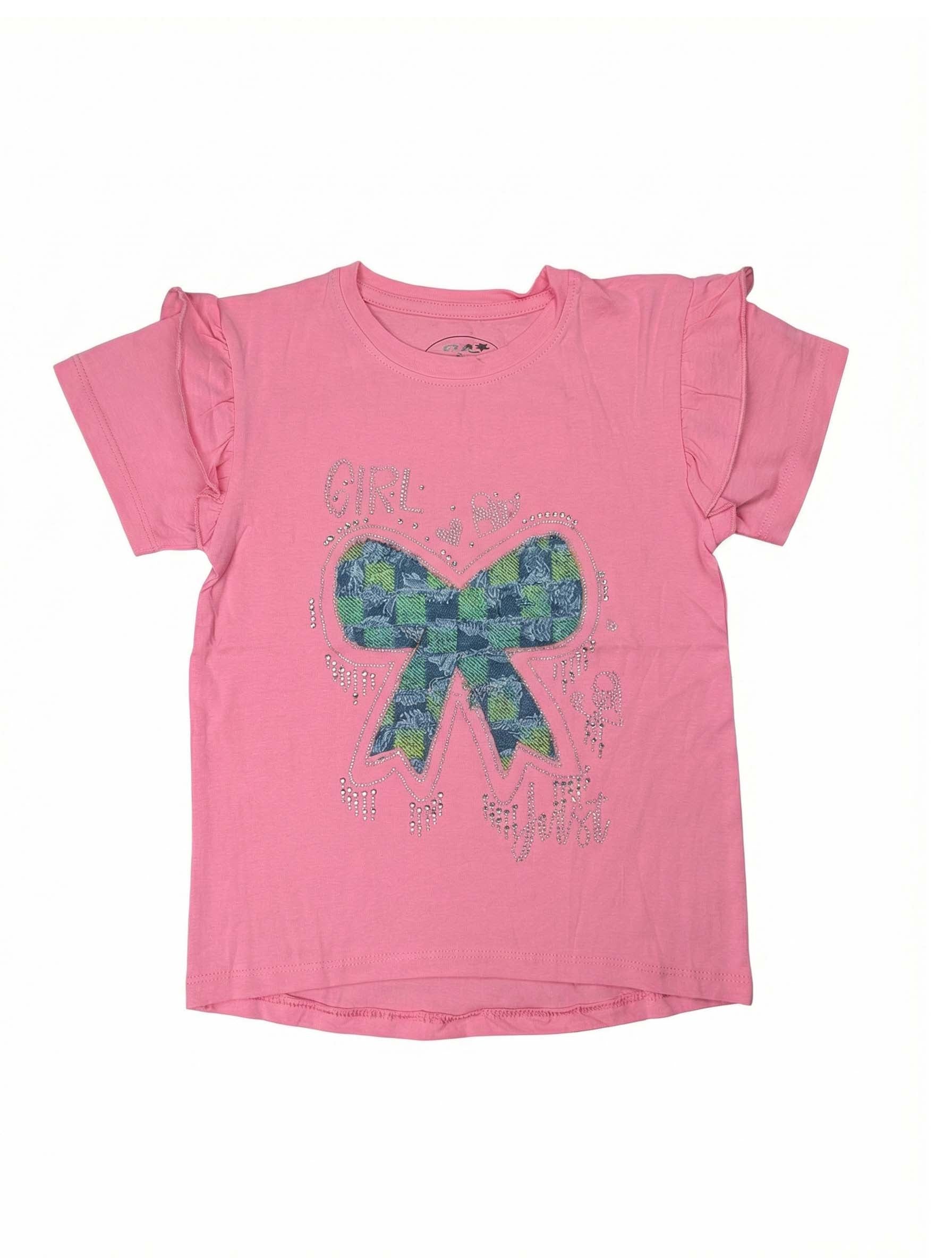 Girls Ruffle Sleeve Graphic T-Shirt | Casual Top