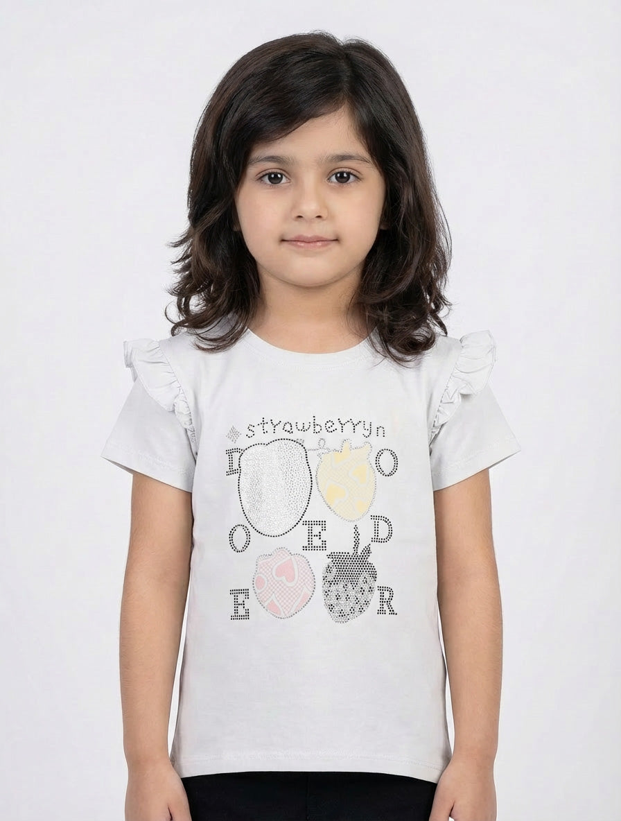 Toddler Girls Ruffle Sleeve Graphic T-Shirt | Sparkle Print Casual Summer Top