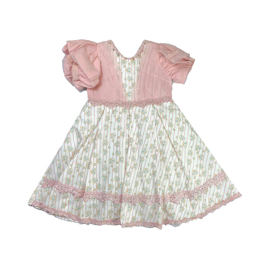 Elegant Pink & White Printed Frock for Girls