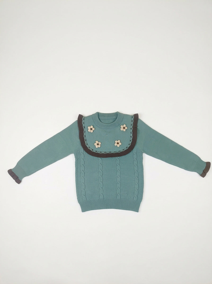 Ferozi Knit Sweater for Girls | Floral Detail Winter Top